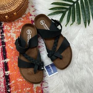 NEW White Mountain Black Slip On Strappy Slide Leather Footbed Sandal 7 Neutral